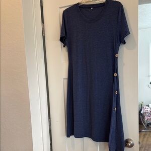 Blue Short Sleeve Dress with Side Buttons